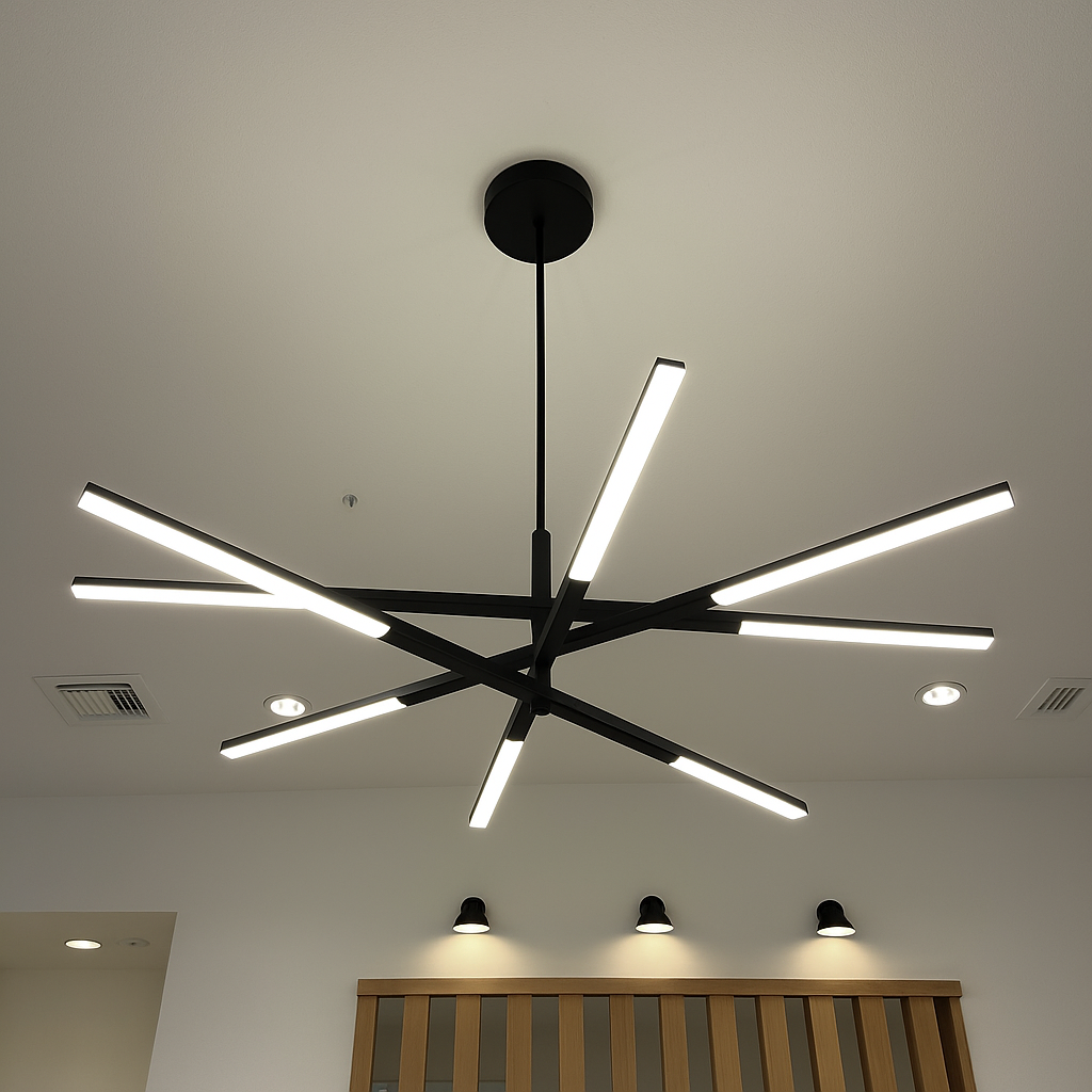 Modern starburst chandelier installation